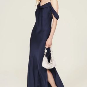 Fame & Partners Francois Gown in Navy Size Four Satin Drape Open Back